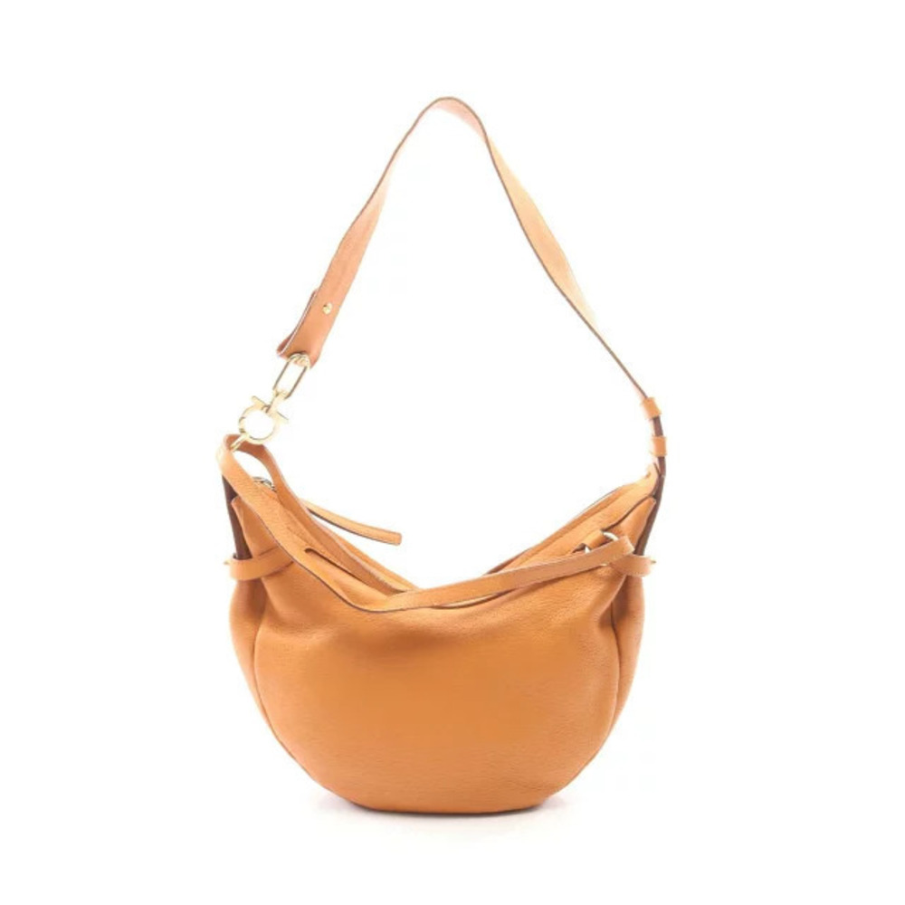 Salvatore Ferragamo Gancini Shoulder Bag Leather Brown